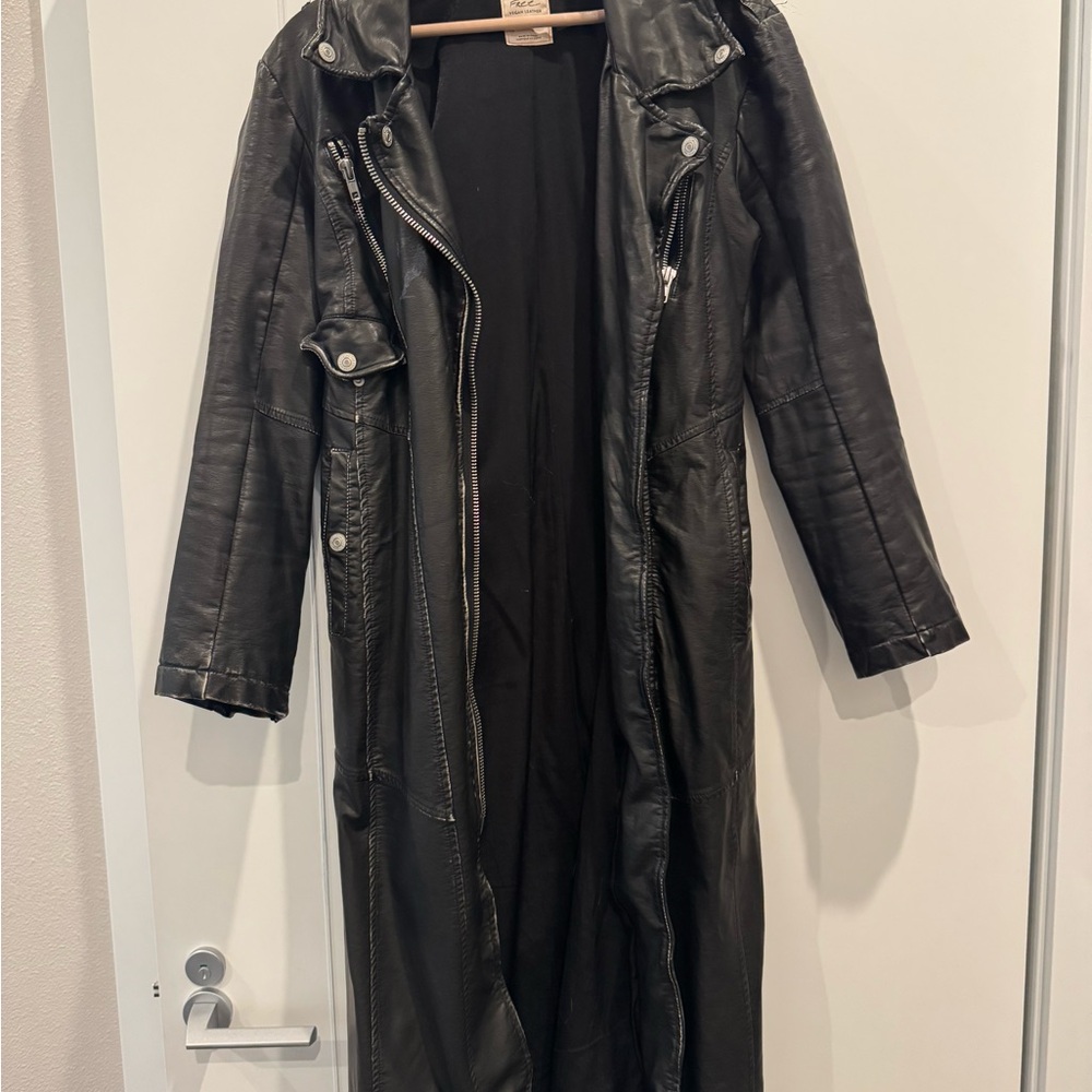 Free People Isabella Black Leather Trench Coat